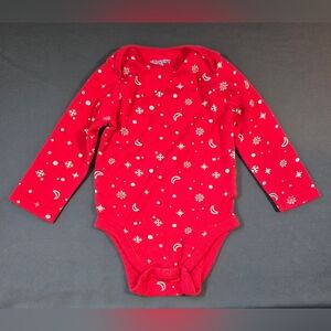 Old Navy Red & White Snowflake Winter Xmas One Piece Long Sleeve Size US 12-18M